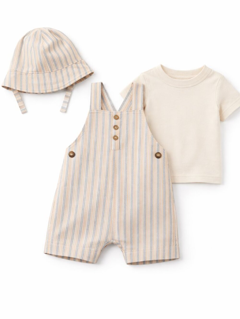 NWT Carter’s Baby Boy 3 Piece Romper Set Size 3 Months Striped Shortall Hat